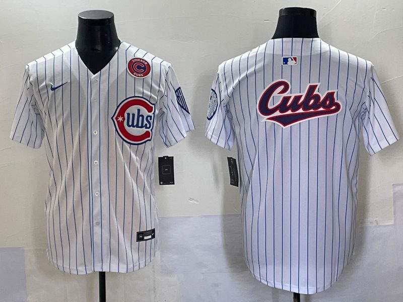 Men 2025 Chicago Cubs Blank White Stripe Fashion Nike MLB Jersey style 7037->chicago white sox->MLB Jersey